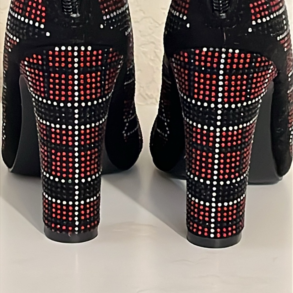 Cape Robbin Mona Y2K Punk Princess Rhinestone Plaid Ankle Boots Size 8M - Picture 9 of 14